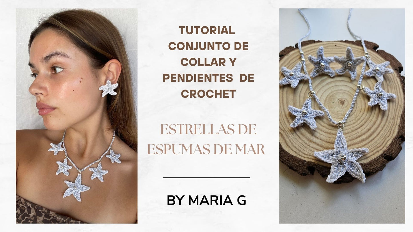 Crochet seafoam star necklace and earrings