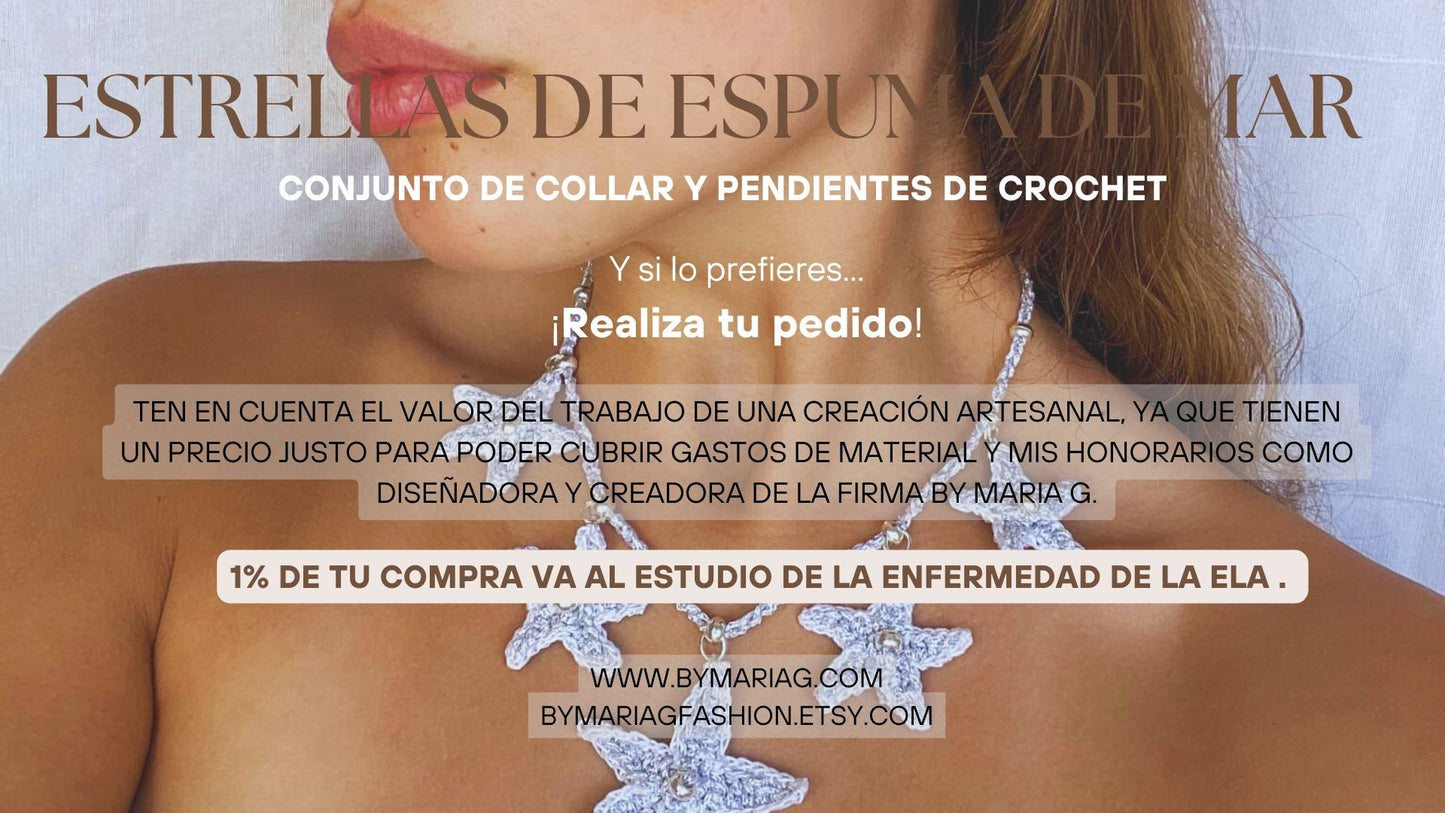 Crochet seafoam star necklace and earrings