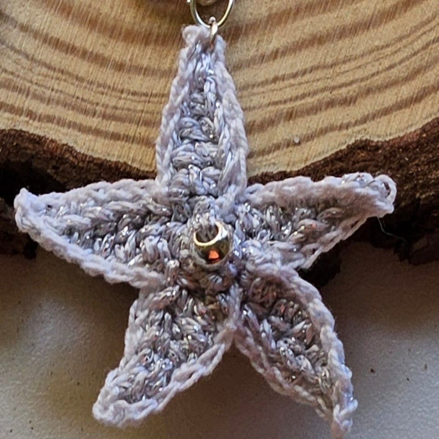 Crochet seafoam star necklace and earrings