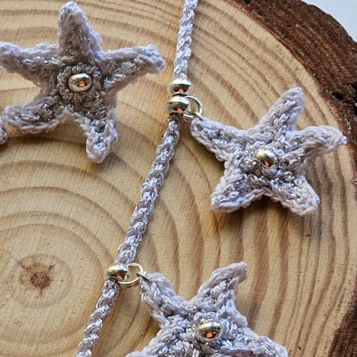 Crochet seafoam star necklace and earrings