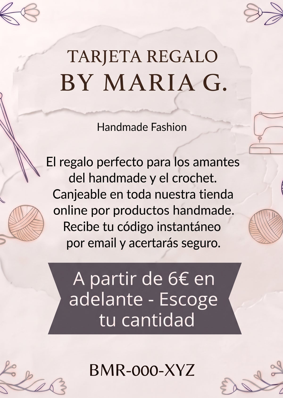 Rótulo de Tarjeta Regalo a partir de 6€ para los mantes del crochet.